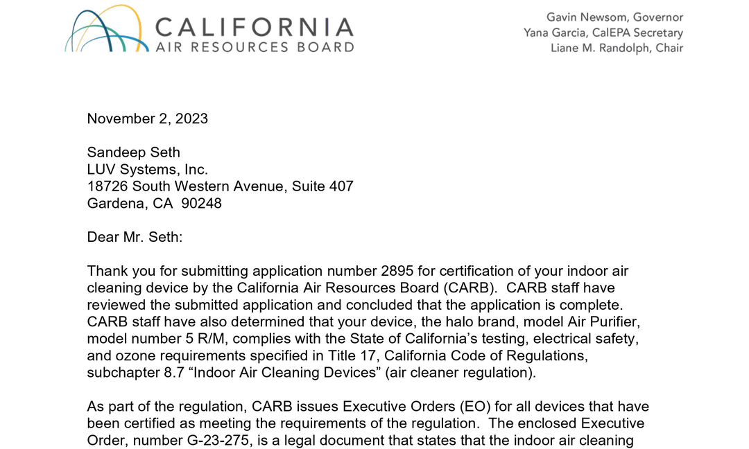 LUV Systems Secures CARB Certification, Advancing Commercial Readiness of halō™ Platform