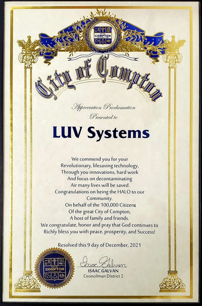 City of Compton's appreciation proclamation presented to LUV Systems